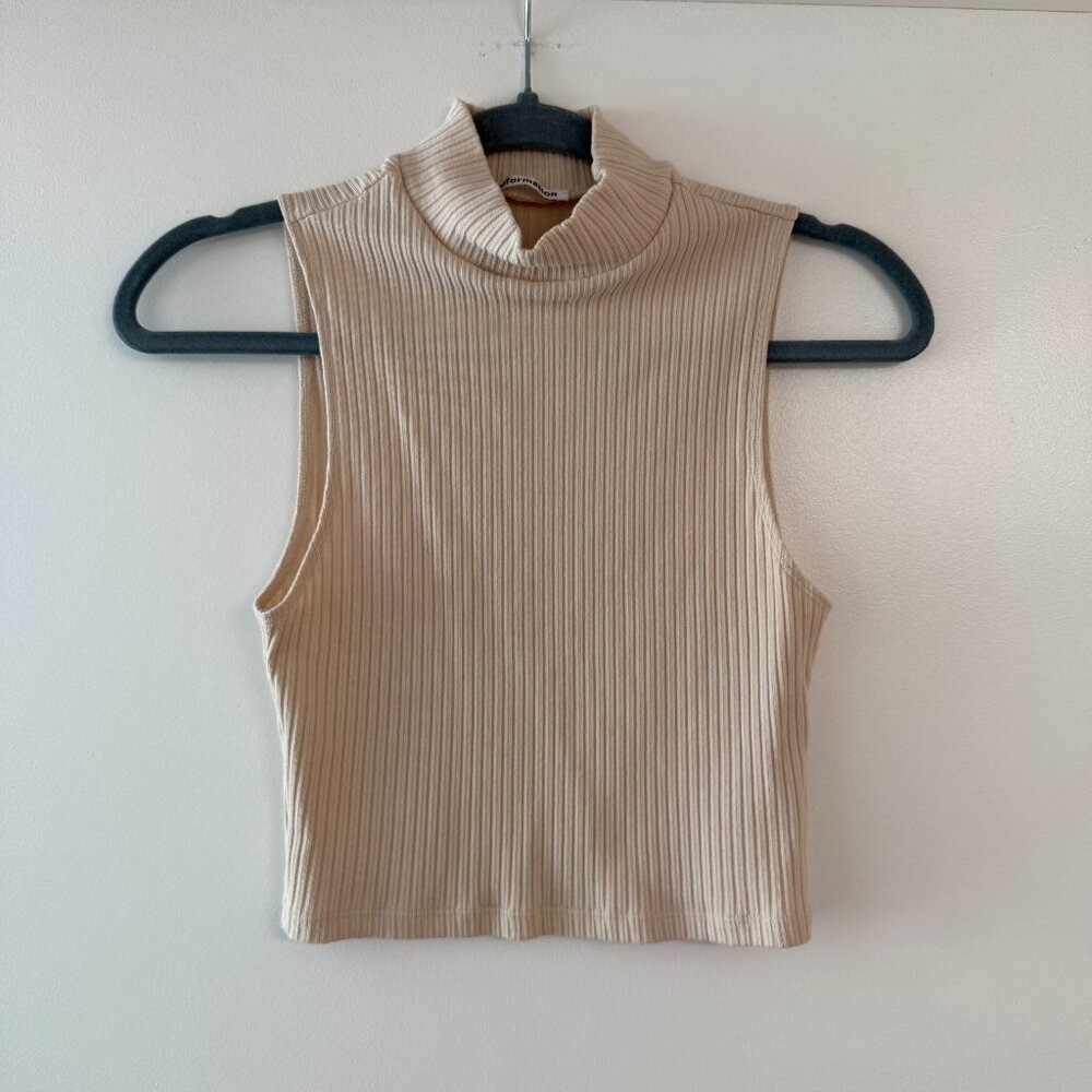 Reformation Sleeveless Ribbed Mock Turtleneck Croptop in Cream - size Small
